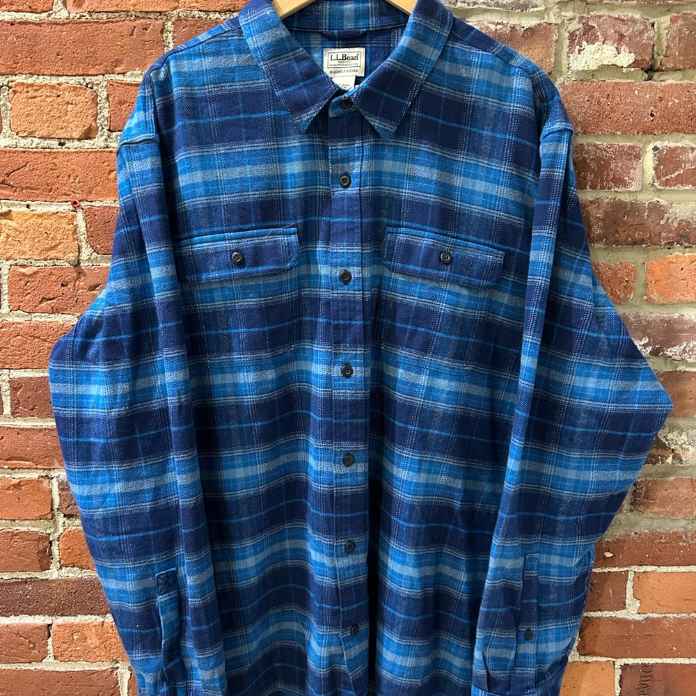 L.L. Bean Navy and Light Blue Plaid Shirt
